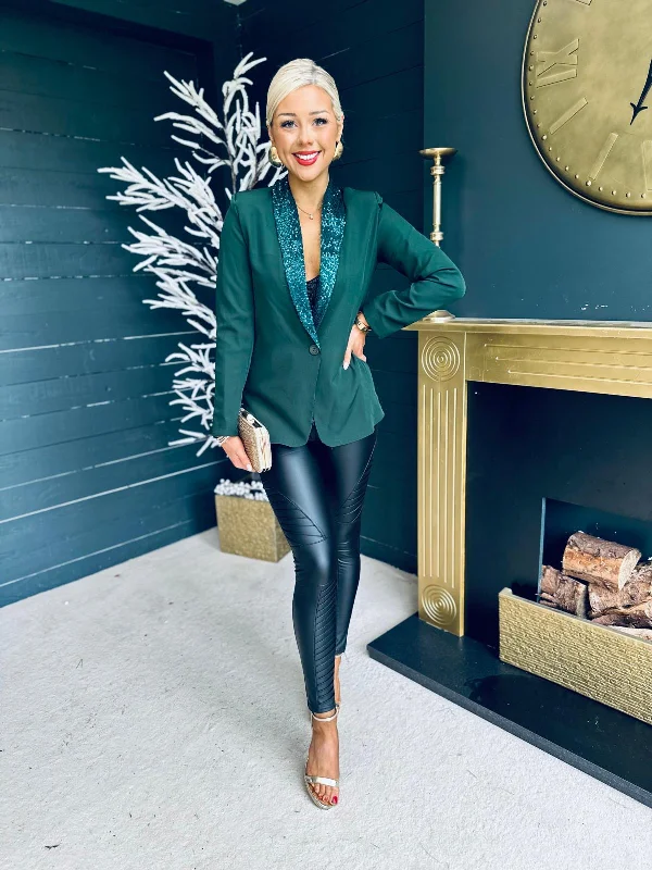 Menlo Sequin Lapel Blazer Forest