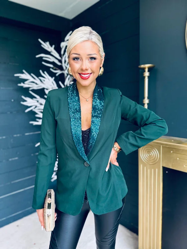 Menlo Sequin Lapel Blazer Forest