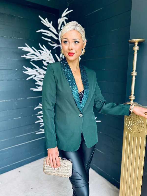 Menlo Sequin Lapel Blazer Forest