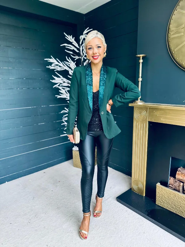 Menlo Sequin Lapel Blazer Forest