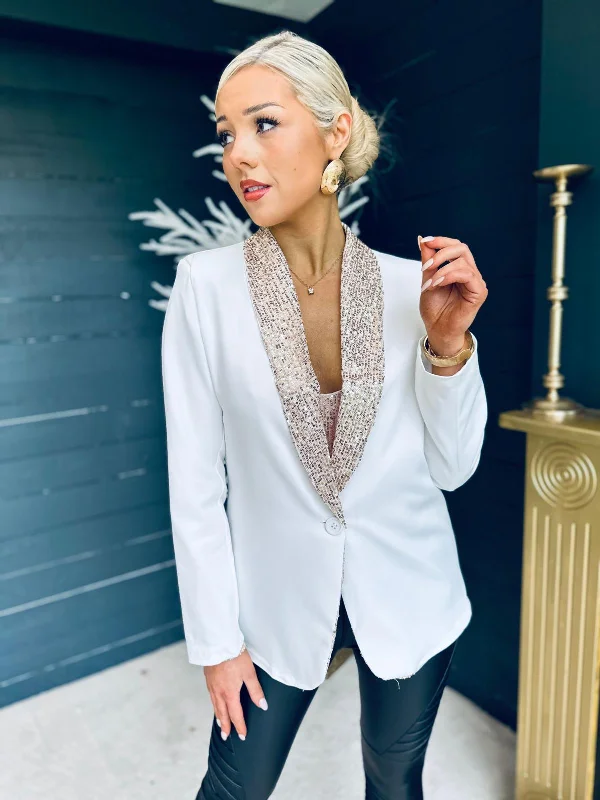 Menlo Sequin Lapel Blazer Gold/White