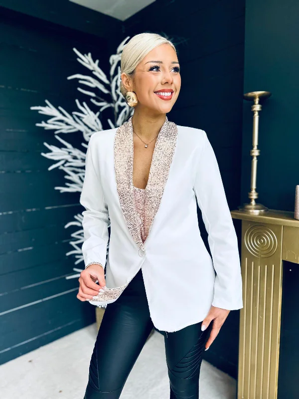 Menlo Sequin Lapel Blazer Gold/White