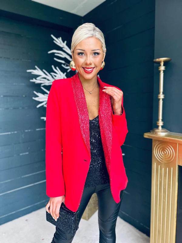 Menlo Sequin Lapel Blazer Red