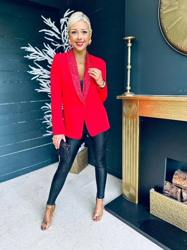 Menlo Sequin Lapel Blazer Red