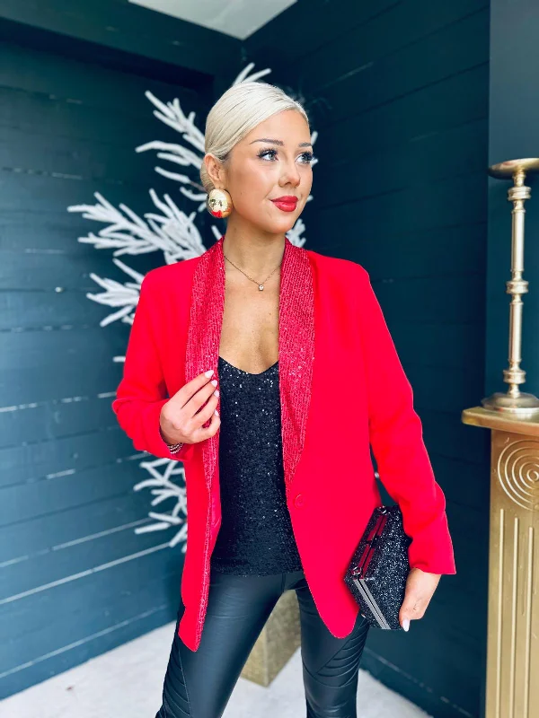 Menlo Sequin Lapel Blazer Red