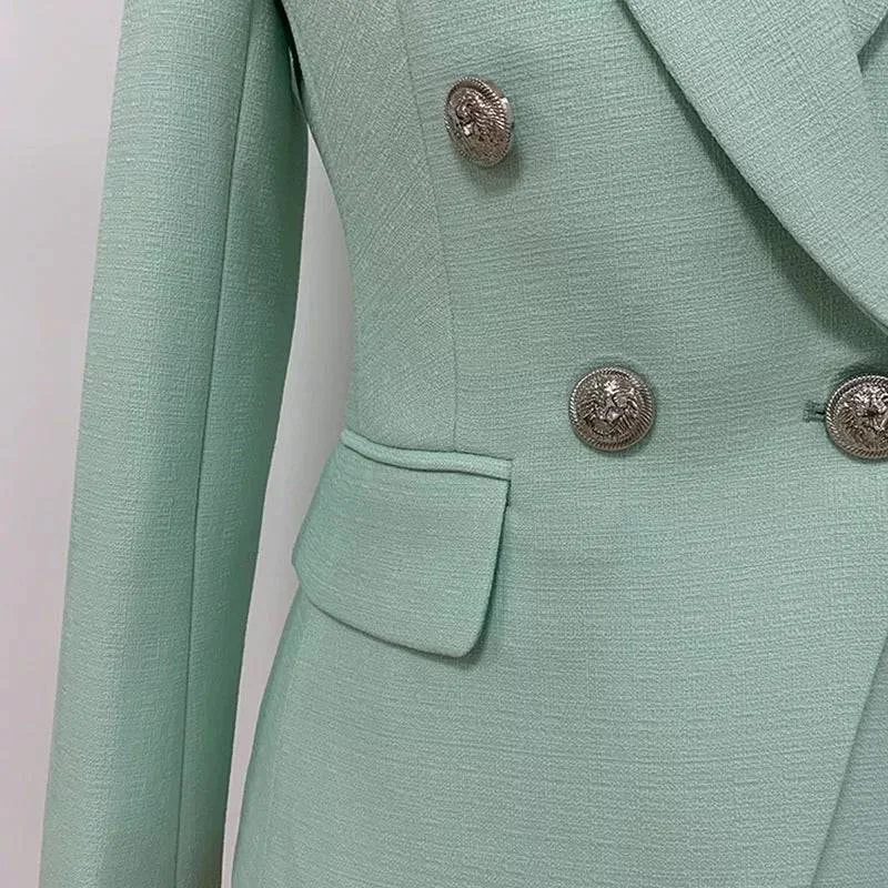 Mint Green Silver Buttoned Double Breasted Blazer