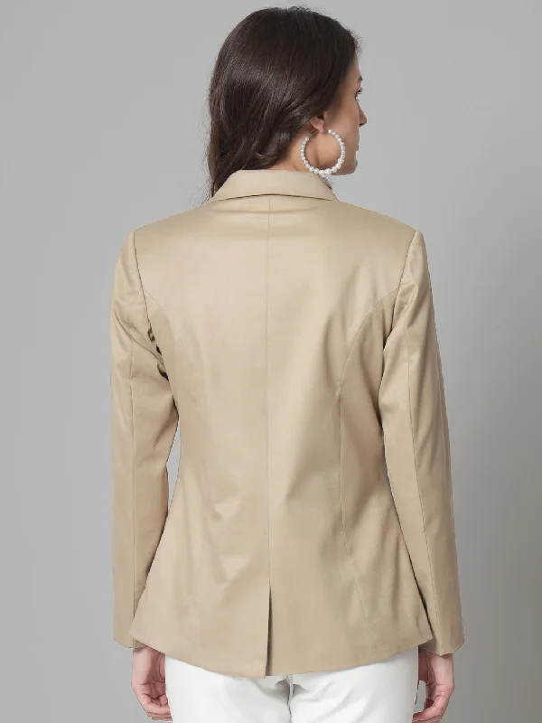 Notch Collar Polly Cotton Blazer- Beige