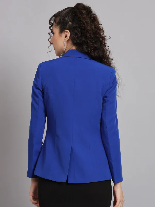 Notch Collar Polyester Blazer - Ink Blue