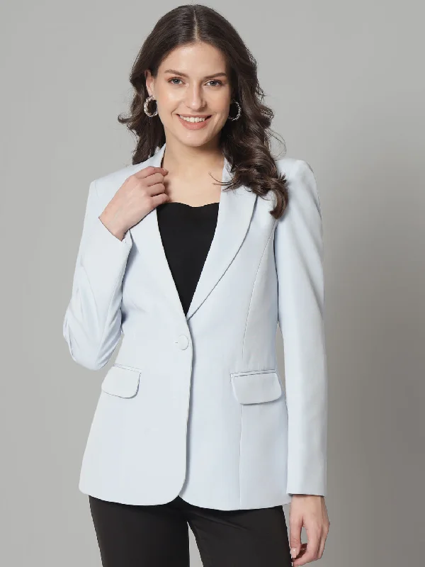 Single Button Notch Collar Blazer - Ice Blue