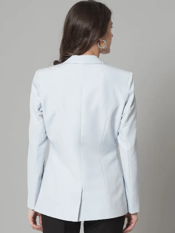 Single Button Notch Collar Blazer - Ice Blue