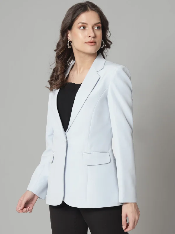 Single Button Notch Collar Blazer - Ice Blue