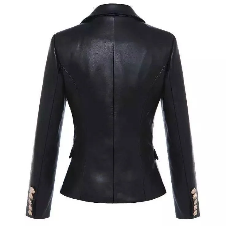 PU Leather Golden Trim Blazer