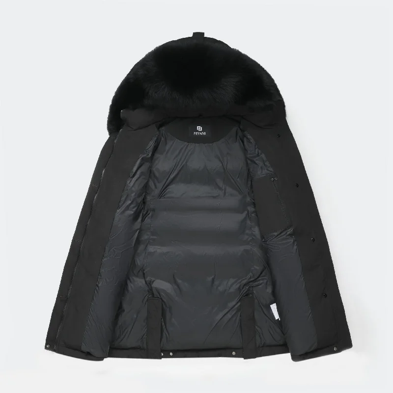 Women's  Nordic Queen Parka Coat - (Black Fox Trim)